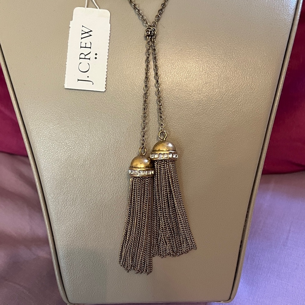 NWT J Crew Gold Tone and Rhinestone Long Tassel Necklace - Picture 3 of 7